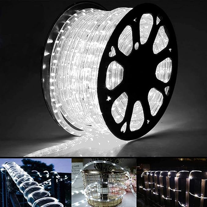 50ft 360 LED Rope Lights Outdoor, Connectable and Flexible Tube Lights with 8 Modes, Waterproof Indoor Outdoor LED Rope Lighting for Deck, Garden, Pool, Patio, Indoor Outdoor Decorations (White)