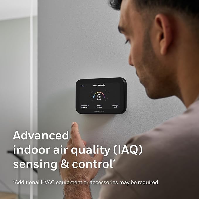 Honeywell Home X8S Smart Thermostat with Room Sensor, Video Doorbell Compatibility, IAQ Control, and Customizable Touchscreen Display, Black