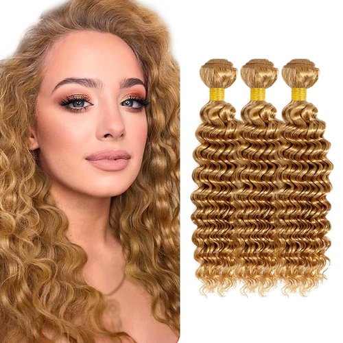 Giginger Brazilian Human Hair Bundles 16 18 20 Inch Honey Brown 27 Color Deep Wave Bundles Human Hair Unprocessed Virgin Quick Weave Hair for Black Women