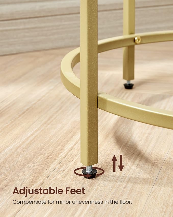 VASAGLE Round Side Tables, Set of 2, Glass End Tables with Metal Frame, Gold Coffee Tables with Modern Style, for Living Room, Balcony, Bedroom, Gold Color