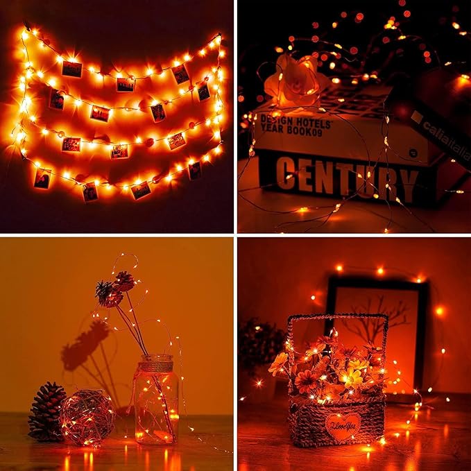 RUICHEN Plug in Fairy String Lights with Switch, Waterproof 66 Ft 200 LED Copper Wire Firefly Lights for Christmas, Parties, Wedding, Ceiling, Craft, Vases, Orange