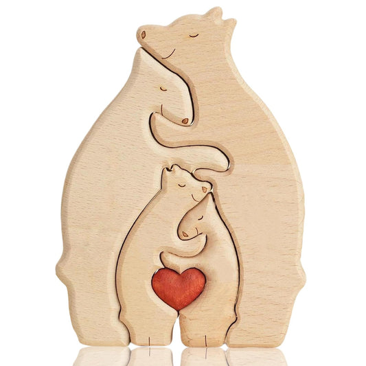 Kutiayta Beechwood Bear Family Heart Décor, Hand-Sanded Wood Sculpture with Seamless Fit, Minimalist Home Ornament for Living Room & Nursery, 4.7" × 5.9"" × 0.89"" (4)"