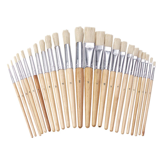 Colorations Easel Paint Brushes, Assorted Sizes, Value Pack, Set of 12 - Wooden Handles, Natural Bristles, Round & Flat Shaped Tips, Kids Paint Brushes, Paint Brushes for Children