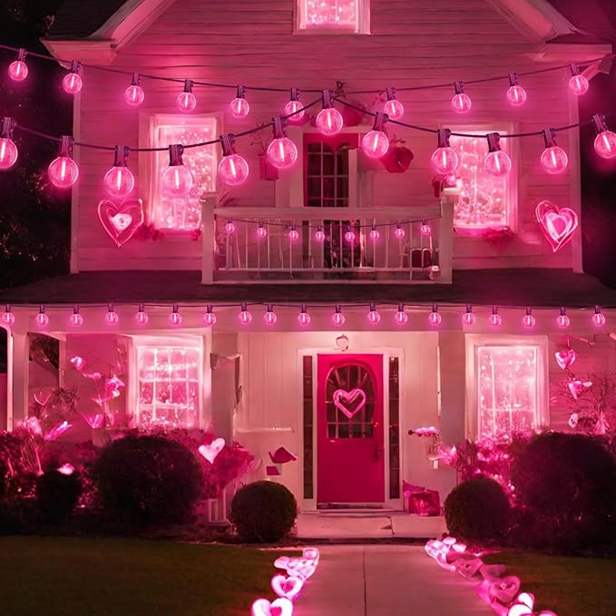 LAMPHOME LED Outdoor String Light, 26Feet Patio Lights with 12+1Edison Shatterproof Bulbs(1Spare), UL Waterproof Outside Lights connectable Dimmable for Backyard Porch Decor,Pink