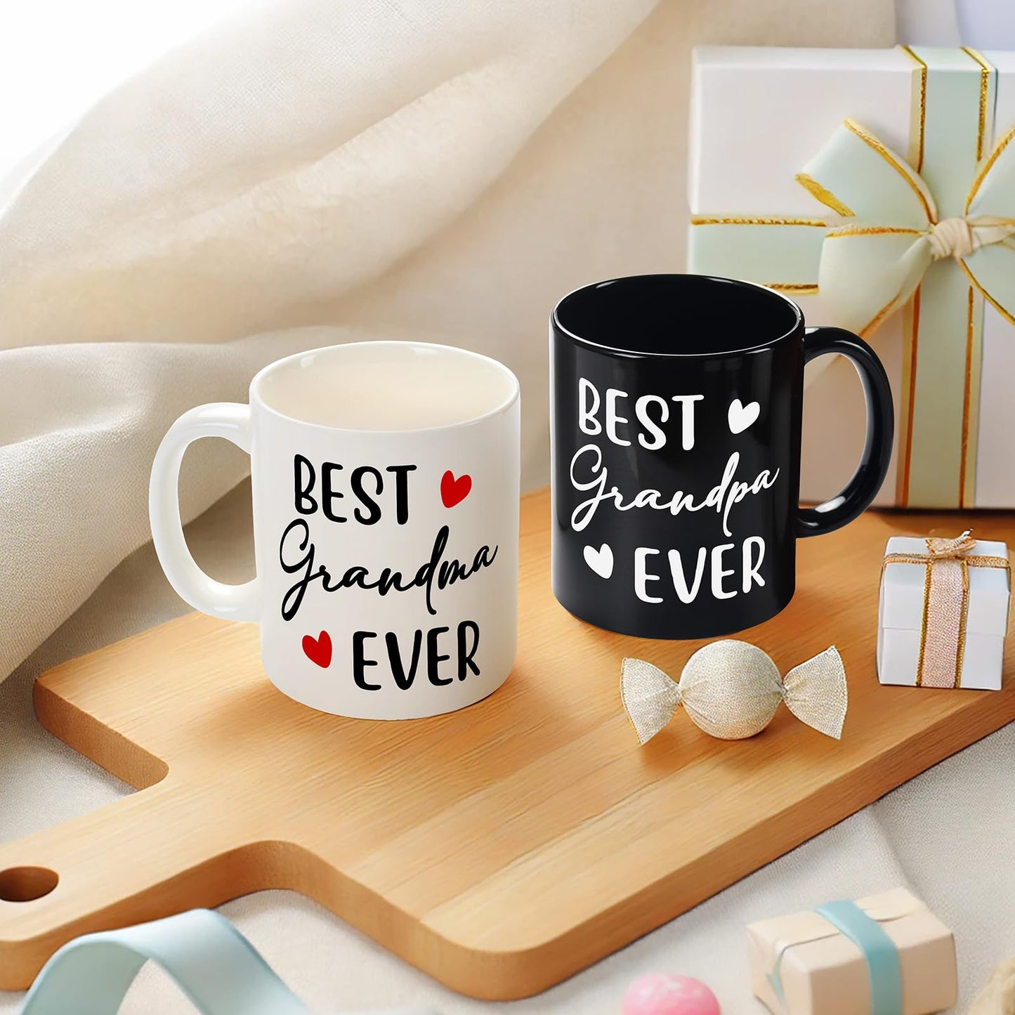 Breezy Valley Best Grandma and Grandpa Mugs - Grandparents Gifts from Grandkids, Anniversary Birthday Set, World's Best Coffee Mug