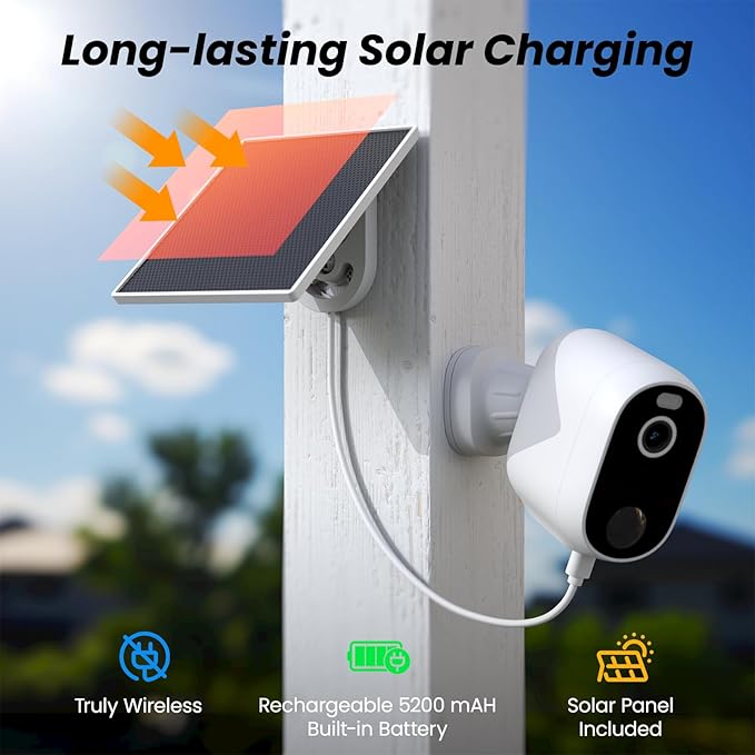 Security Cameras Wireless Outdoor-Solar&Battery Powered 2K 2.4G Cameras for Home Security, Instant Alert, AI Human Detection, Color Night Vision, 2-Way Talk, SD Storage, Work with Alexa, Z1 4P