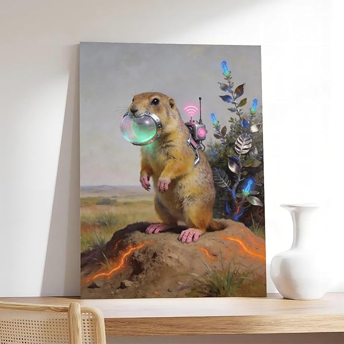 Framed Steampunk Mechanical Prairie Dog Wall Art - Retro-Futuristic Wilderness Poster for Living Room Game Room Decor 24x36inch(60x90cm)