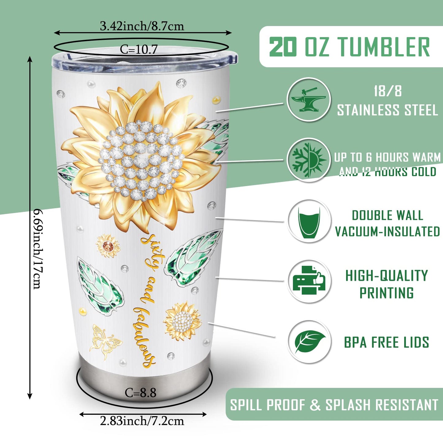 Biomlon 60th Birthday Gifts for Women Tumbler 20oz, Happy 60th Birthday Decorations, 60 Year Old Gifts for Women/Her/Mom/Grandma