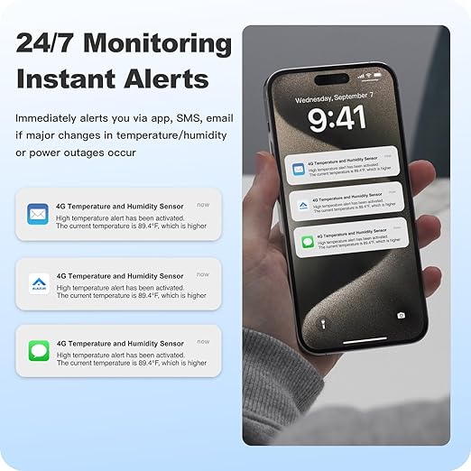 RV Pet Temperature Monitor - 4G Cellular Remote Monitor for Pets & Vacation Home | Instant Power Outage & Temp/Humidity Alerts | House, Server Room & RV Safety | Includes 2 Years of Service