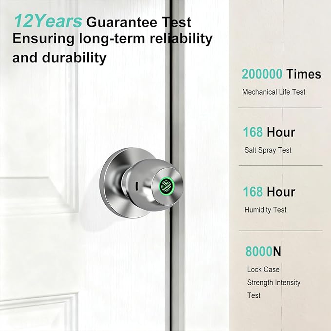 52HZ Smart Fingerprint Door Lock, 3 in 1 Finger Print Door Knob with Tuya App Control & Key, Auto Lock, Thumbprint Keyless Entry Door Lock for Front Door, Home, Apartment, Office, Satin Nickel