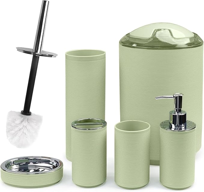 CERBIOR Bathroom Accessories Set Bath Ensemble Includes Soap Dispenser, Toothbrush Holder, Toothbrush Cup, Soap Dish for Decorative Countertop and Housewarming Gift (Apple Green)