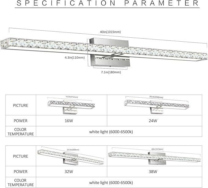 SOLFART Bathroom Vanity Lights Fixtures Over Mirror Dimmable Crystal Bathroom Light fixtures Over Mirror 40 Inches Wall Lights