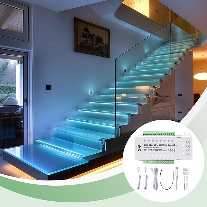 16 Channel Stair Light Controller, LED Motion Sensor with Components, Automatic Stairway LED Controller with Adjustable Brightness and Speed, Safe DC12V-24V Input