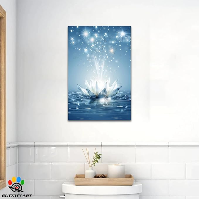 Zen White Lotus Flower Canvas Wall Art, Lotus Floral Pictures Wall Print, Spiritual Water Lily Canvas Prints, Lotus Bloom on Water Poster, Zen Meditation Spiritual Artwork for Yoga Spa Room 24x36 inch