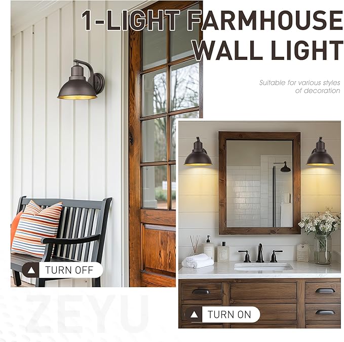 zeyu Interior Wall Sconce Light Fixture, Industrial Wall Lamp for Bedroom, Metal Dome Shade in Oil Rubbed Bronze Finish, ZY24-1W ORB