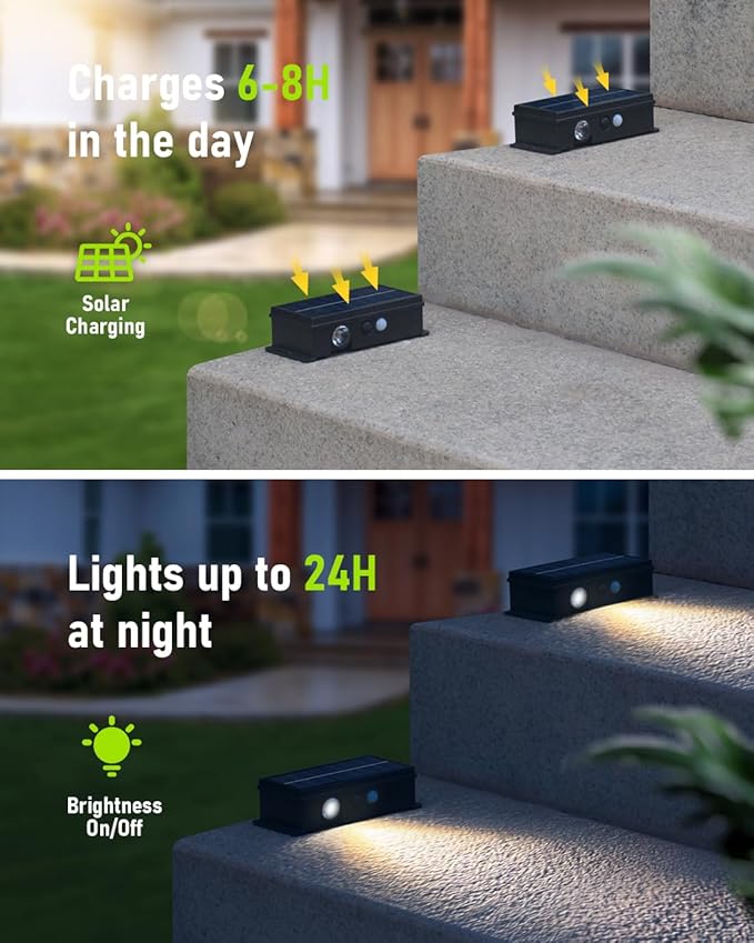 Solar Step Lights Outdoor Waterproof Motion Sensor Solar Stair Lights 5 Modes for Stair, Step, Outside, Deck, Walkway, Pathway Warm White 4 Pack