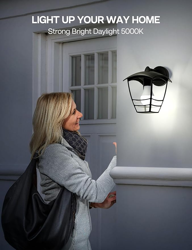 Dusk to Dawn Sensor LED Outdoor Light Bulb, Daylight White 5000K, A19 13W(100 Watt Equivalent) Bright Porch Lighting, 1200LM, Auto-On/Off Photocell Sensor for Garage Yard Patio Garden- 6 Pack