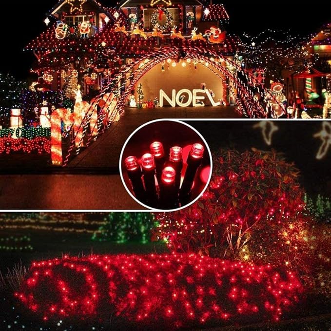 Hopolon String Lights Indoor Outdoor, 33 FT 100 LED Connectable Green Wire Twinkle Fairy Lights, Plug in Christmas Light Waterproof for Wedding Party Patio Spring Decor (Red)