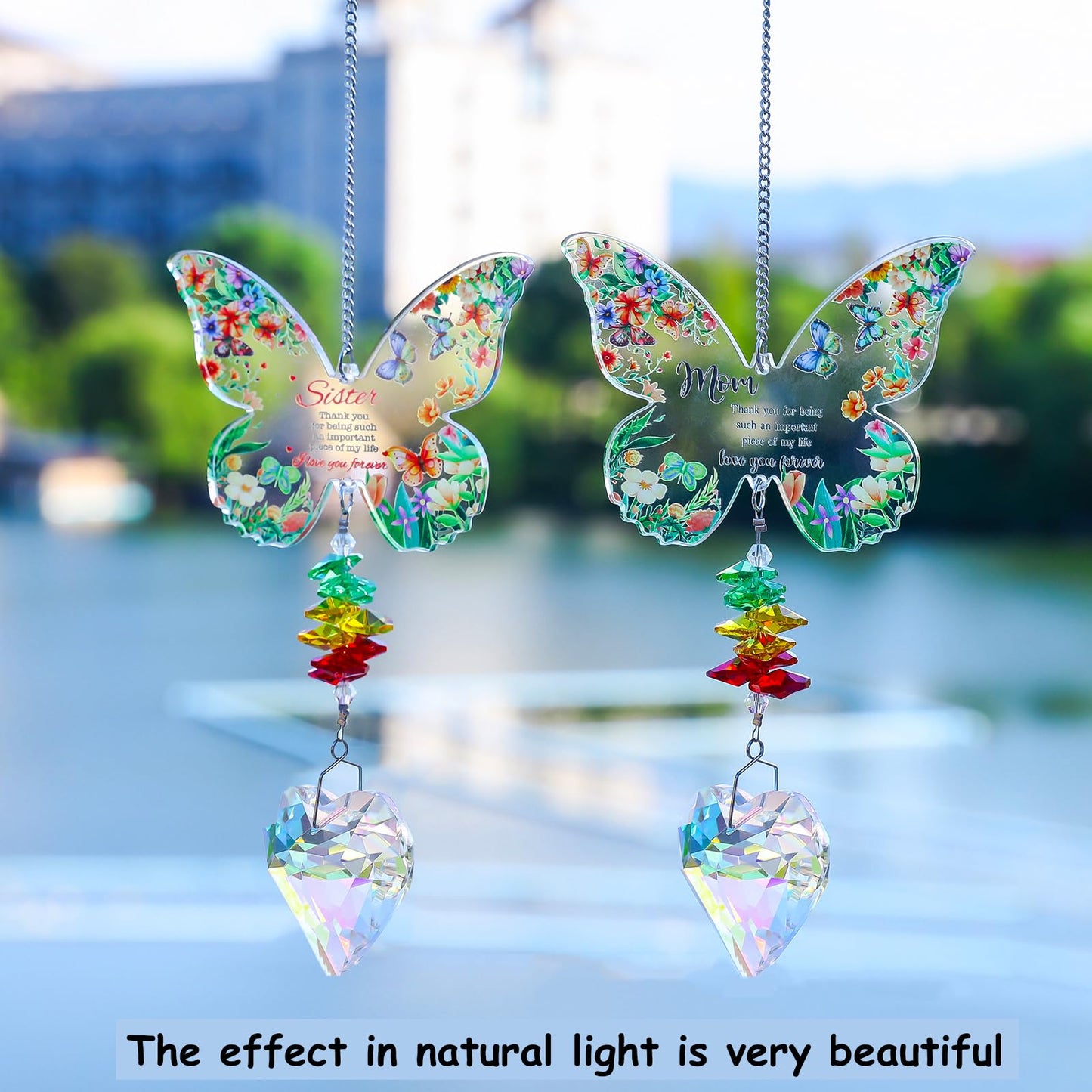 Birthday Gifts for Sister,Butterfly Suncatcher for Sister,Thank You Gifts for Women,Sun Catcher Appreciation Gift,Crystal Suncatcher for Indoor Window Hanging Rainbow Maker (Butterfly)