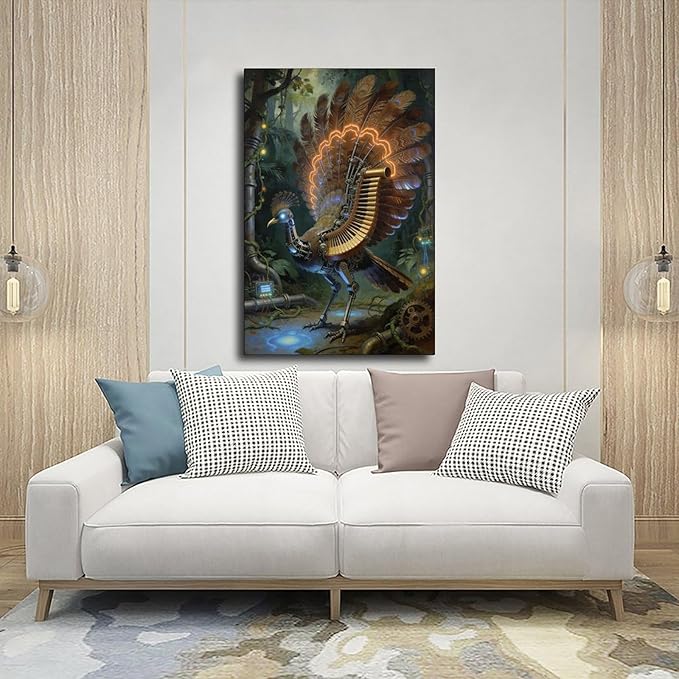 Framed Mechanical Fantasy Wall Art for Living Room TV Wall Vintage Steampunk Aesthetic Home Decor 08x12inch(20x30cm)