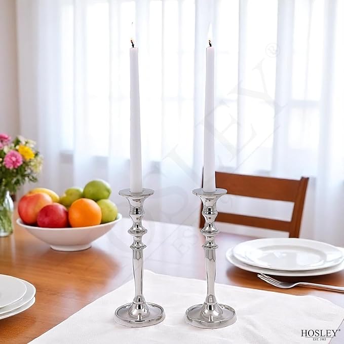 Hosley's 8" High Silver Finish Taper Candle Holder. Ideal Gift and Use for Weddings, Party, Spa or Aromatherapy