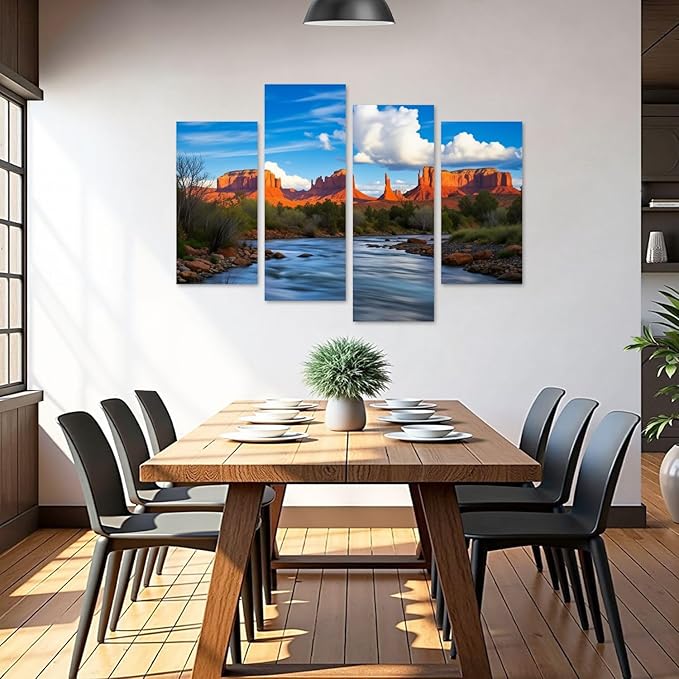 Canvas Wall Art Prints Pictures Cathedral Rock Sedona Framed Posters Modern Wall Painting Artwork Gift Home Decor for Living Room Ready to Hang 4 Panel