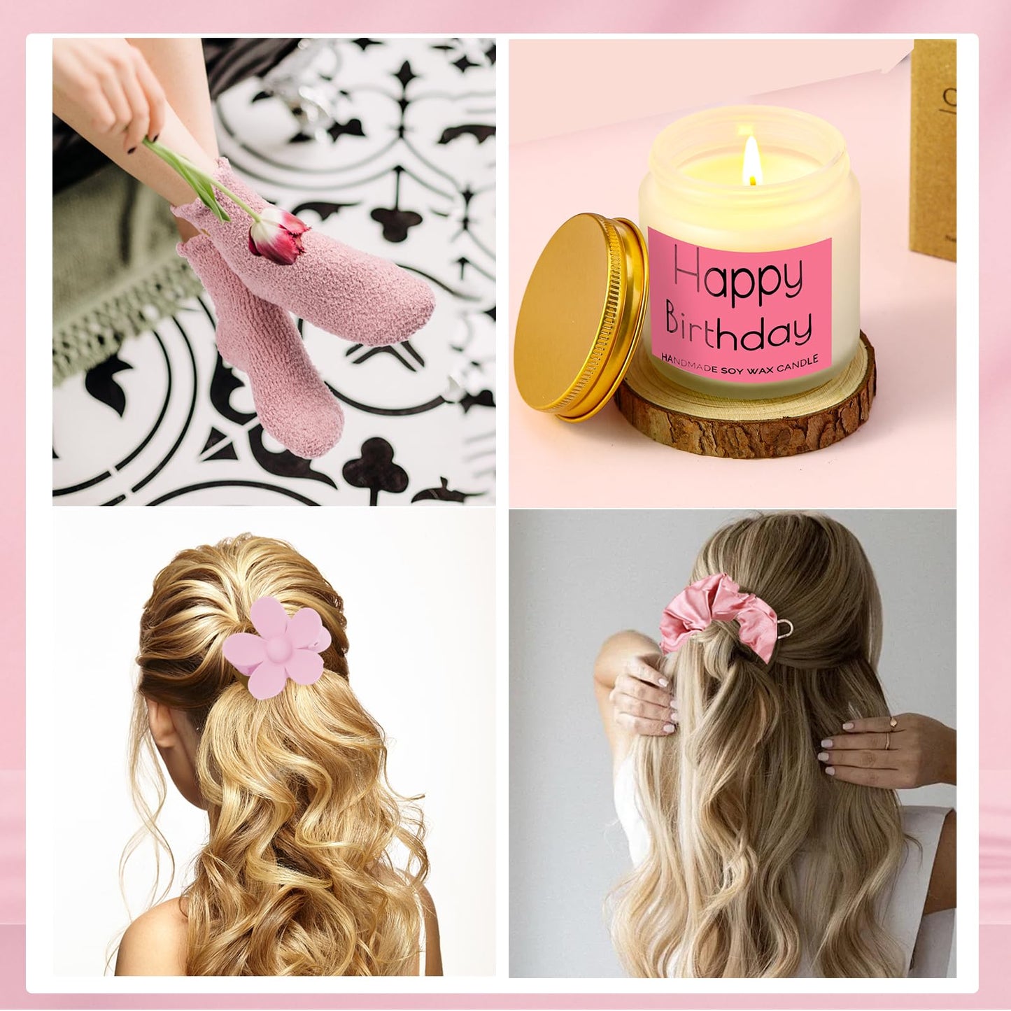 Birthday Gifts for Teen, Cute Inspirational Gift Daisy Presents Set Ideas for Sister Daughter Friends, Happy Birthday Gift Basket with Ice Glass Cup for Her (Pink)
