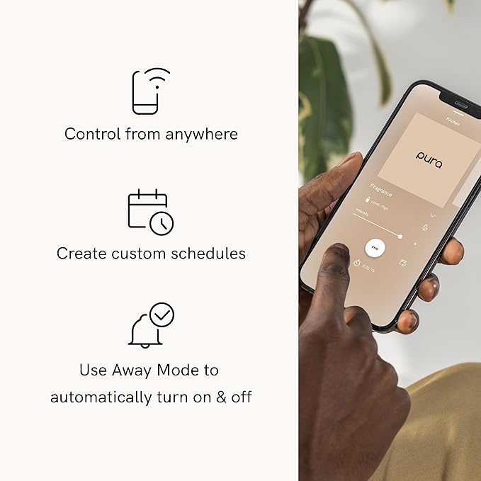 Pura Smart Home Fragrance Device Starter Set - Pura 4 - Scent Diffuser for Home - Includes Fragrance Aroma Diffuser - Square Box, Cardamon Vanilla and Ylang Pistachio Scent Refills