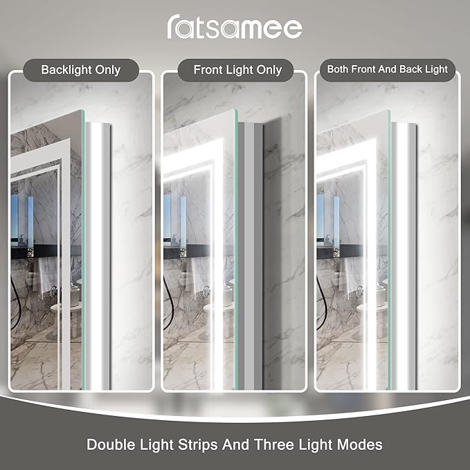 55x30 Inch Led Mirror for Bathroom with Front Light and Backlit, Dimmable Anti Fog Wall Bathroom Mirror with Led Lights, Water Proof, Decor Vanity Mirror