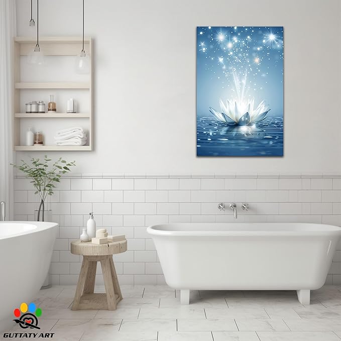 Zen White Lotus Flower Canvas Wall Art, Lotus Floral Pictures Wall Print, Spiritual Water Lily Canvas Prints, Lotus Bloom on Water Poster, Zen Meditation Spiritual Artwork for Yoga Spa Room 28x40 inch