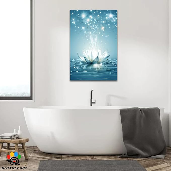GUTTATY Zen Floral Canvas Wall Art, Water Lily Bloom Picture, Lotus Flower Canvas Art Print, Spiritual Zen Wall Picture, Meditation Spiritual Zen Flower Print for Yoga Spa Spiritual Room 28x40 inch