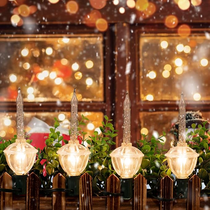 Christmas Bubble Lights - UL Listed 9 Traditional Clear Bulbs with Silver Glitter for Holiday Christmas Celebrations Lighting, Green Wire