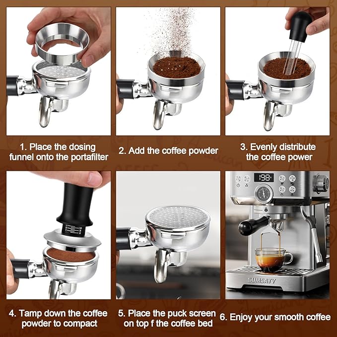 5 Pcs 53mm Espresso Accessories Kit, 3kg/0.1g Accurate Coffee Scale with Timer, Coffee Distributor Spring Loaded Calibrated Tamper WDT Tool and Dosing Funnel Set Fits 53mm Espresso Machines