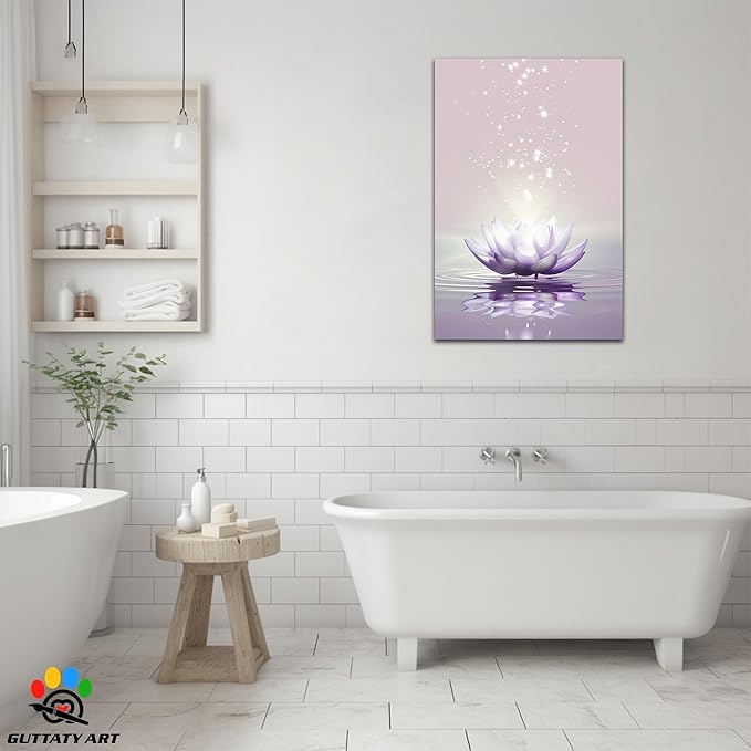 Zen Canvas Wall Art, White Lotus Flower Bloom in Water Wall Poster, Lotus Flower Canvas Art Print, Calm Relax Picture, Modern Framed Spiritual Home Artwork for Bathroom Spa Yoga Decor 28x40 inch