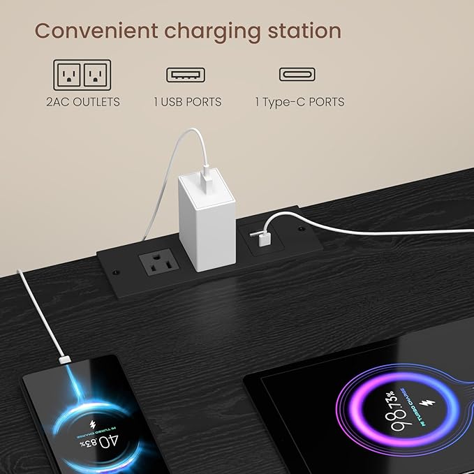 Nightstand with Charging Station and LED Light, 26" H with Hidden Drawer, 3 Drawers,Modern Night Stand for Bedroom, Black