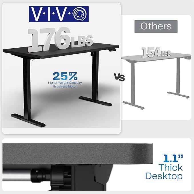 VIVO Electric 60 x 24 in Standing Desk, Memory Height Adjustment, 1B Series, Holds 220 lbs, One-Piece Black Top, White Frame, DESK-KIT-1W6B