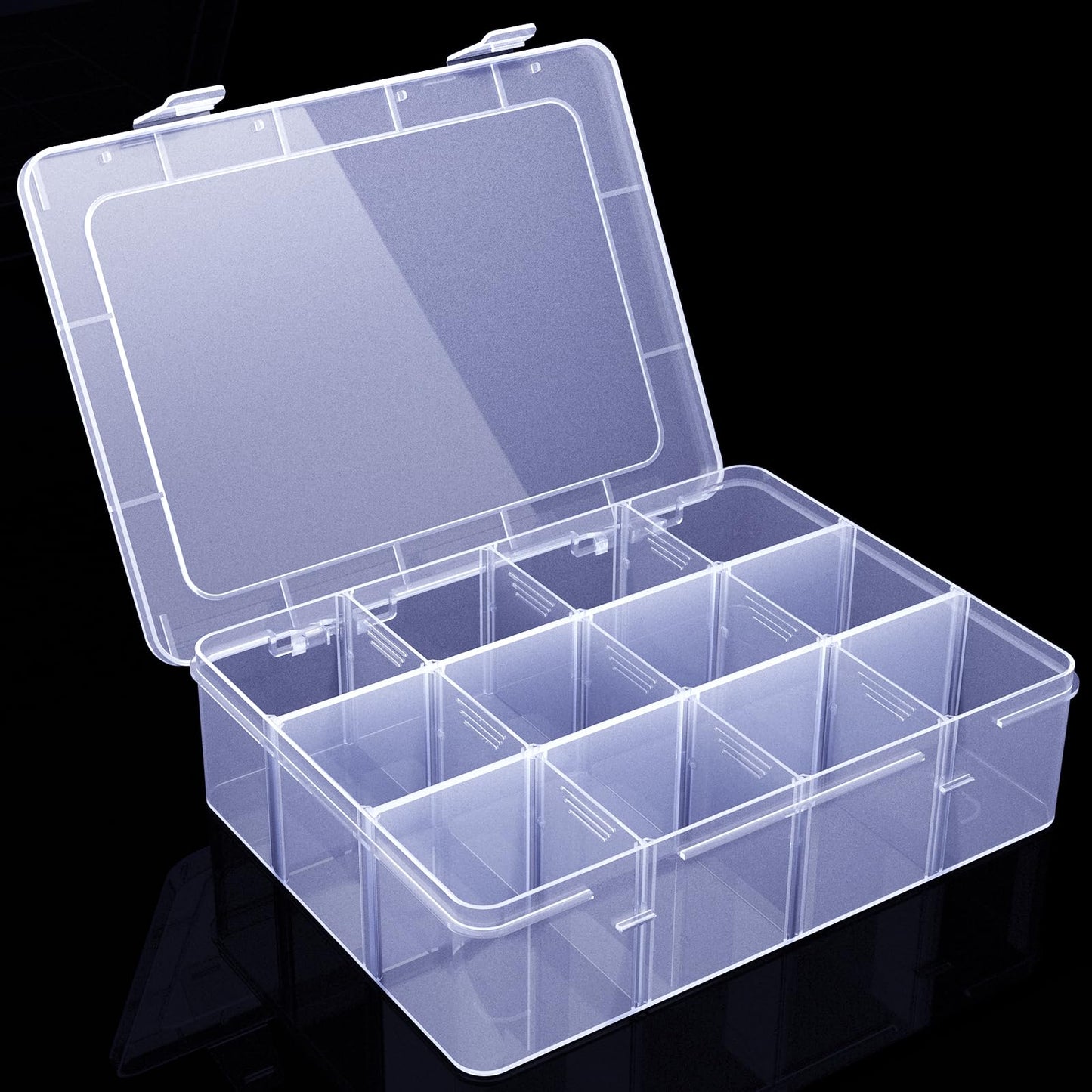 SRNYJAO Plastic Organizer Tackle Box, 12 Grids Clear Bead Organizer Compartment Box with Removable Dividers for Snackle box,Parts, Earring Tool Fishing Hook Hair Accessories,8.8" L x 6.4"" W x 2"" H"