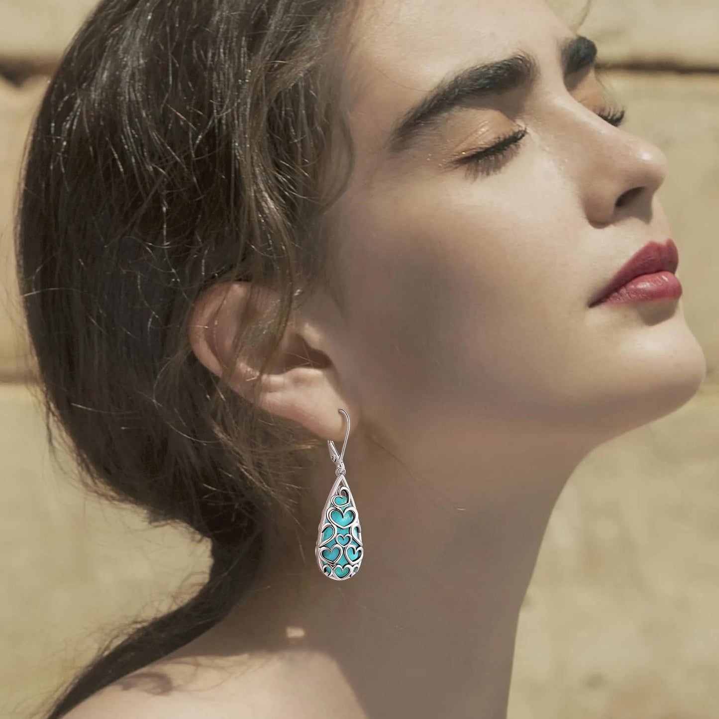 Phyonio Turquoise Earrings for Women, Turquoise Jewelry for Women,925 Sterling Silver Teardrop Earrings,Boho Drop Earrings, Trendy Leverback Dangle Drop Earrings Western Jewelry Hypoallergenic Gift for Her