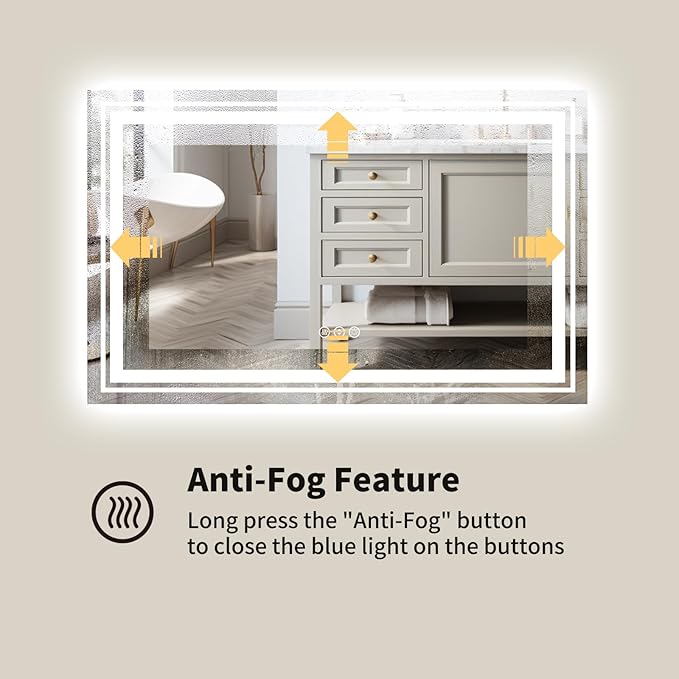 WTTY LED Bathroom Mirror with Backlit and Front Light,40"x24",Stepless Dimmable LED Mirror for Bathroom,Anti-Fog Lighted Bathroom Vanity Mirror Modern for Wall,Memory Function,Shatter-Proof