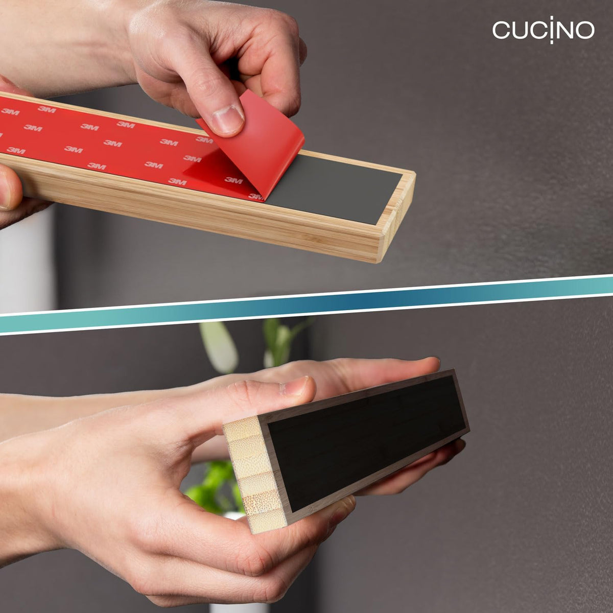 CUCINO Magnetic Knife Holder for Wall 10" No Drilling incl. Self Adhesive Tape - Extra strong Knife Holder - Awarded Knife Magnetic Strip - Made of Bamboo