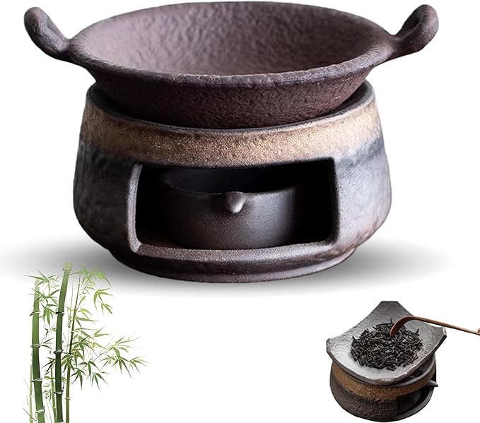 Ceramic Tea Stove Warmer Set, Aromatherapy Burner, Handmade Ceramic Candle Wax Melts Warmer with Tealight Holder, for Meditation (A)