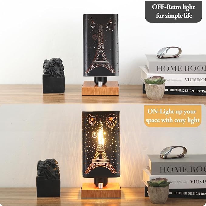 Industrial Table Lamp Sets of 2 with USB Ports and Outlet, Rustic Dimmable Bedside lamp with Charging Station, Metal Square Shadow Nightstand Lamp for Bedroom Living Room End Tables