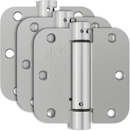 3 Pack Self Closing Door Hinges, 3.5 Inch Auto Closing Door Hinge with 5/8'' Radius Corners, Adjustable Tension for Garage, Front, Back Door, UL Listed, Left and Right Hand, Brushed Nickel