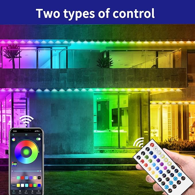 200ft permanent outdoor light, RGB Smart outdoor eave lights with APP & Remote Control,timed Music synchronisation IP67 waterproof LED eave light,suitable for party,Halloween,Christmas,rooftop,garden
