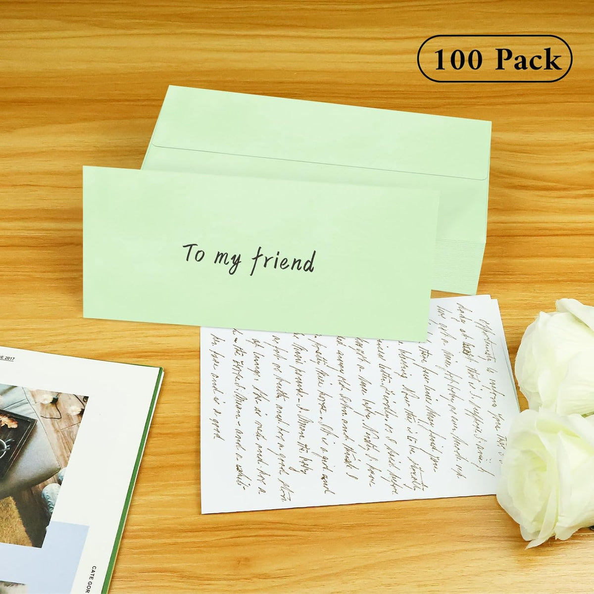 100 Pack #10 Business Envelopes, Light Green Standard Envelopes Self Seal, Letter Size Mailing Envelopes for Checks Letters Invoices Christmas Birthday Graduation Wedding, 4 1/8 x 9 1/2 Inch