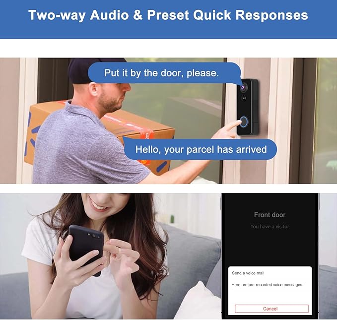 Doorbell Camera Wireless, Head-to-Toe Video - No Subscription Required,2K HD Live View, Two-Way Talk,Smart Video Doorbell with Chime,Battery Powered,Motion Alerts,Works with Alexa &Google(2.4G WiFi)