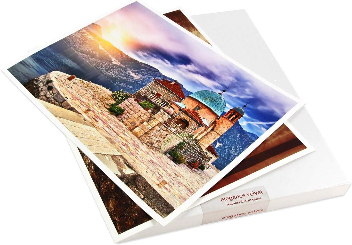 Elegance Velvet 8.5 in x 11 in, 25 Sheets is a Premium Matte 310 gsm, Cold Pressed Bright White Museum Grade Fine Art Inkjet Paper, Compatible with Most Dye-Based and Pigment Printers