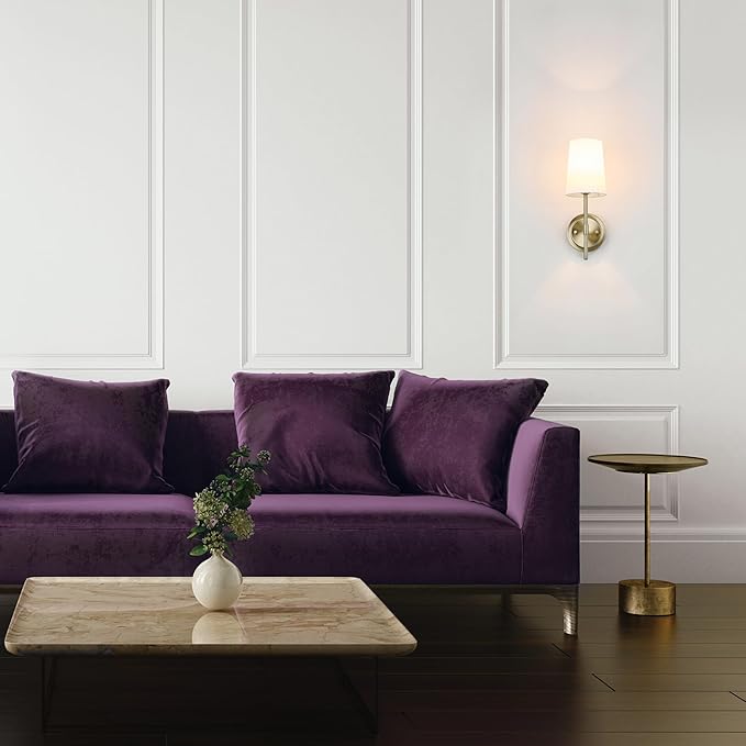 Globe Electric 51861 Clarissa 1-Light Wall Sconce, Matte Brass, White Fabric Shade, Bulb Not Included