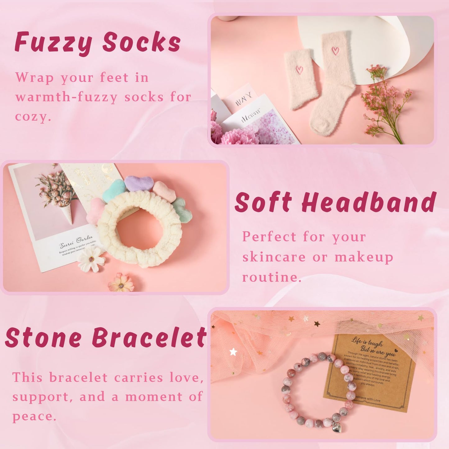 Happy Birthday Gifts for Women, 9pc Get Well Baskets, Pink Self Care Package Relaxing Spa Bath Thinking of You Gift Set for Gf Sister Friend Nurse Daughter Teacher Mother Christmas