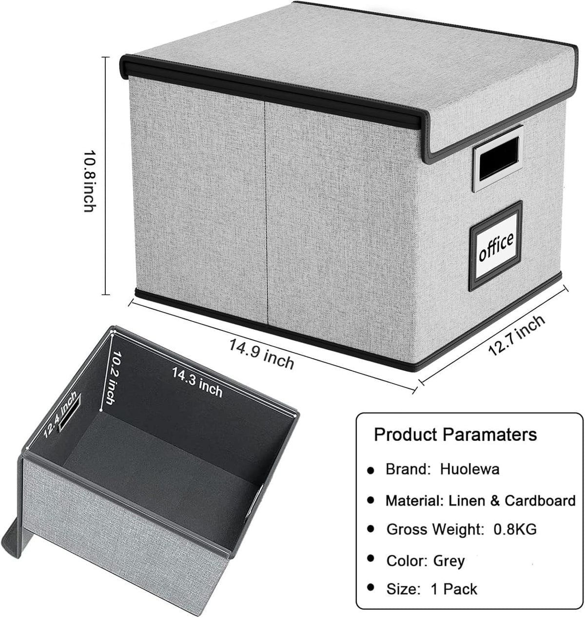 Huolewa Upgraded Portable File Organizer Box with Lid, Collapsible Linen Hanging Filing Storage Boxes with Plastic Slides, Decorative Home/Office Filing System Box for File and Folders Storage (Gray)